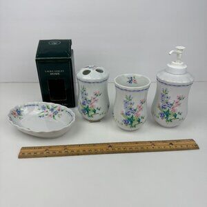 Vtg Laura Ashley Bathroom Vanity Toothbrush Holder Cup Soap Bar Dish Dispenser